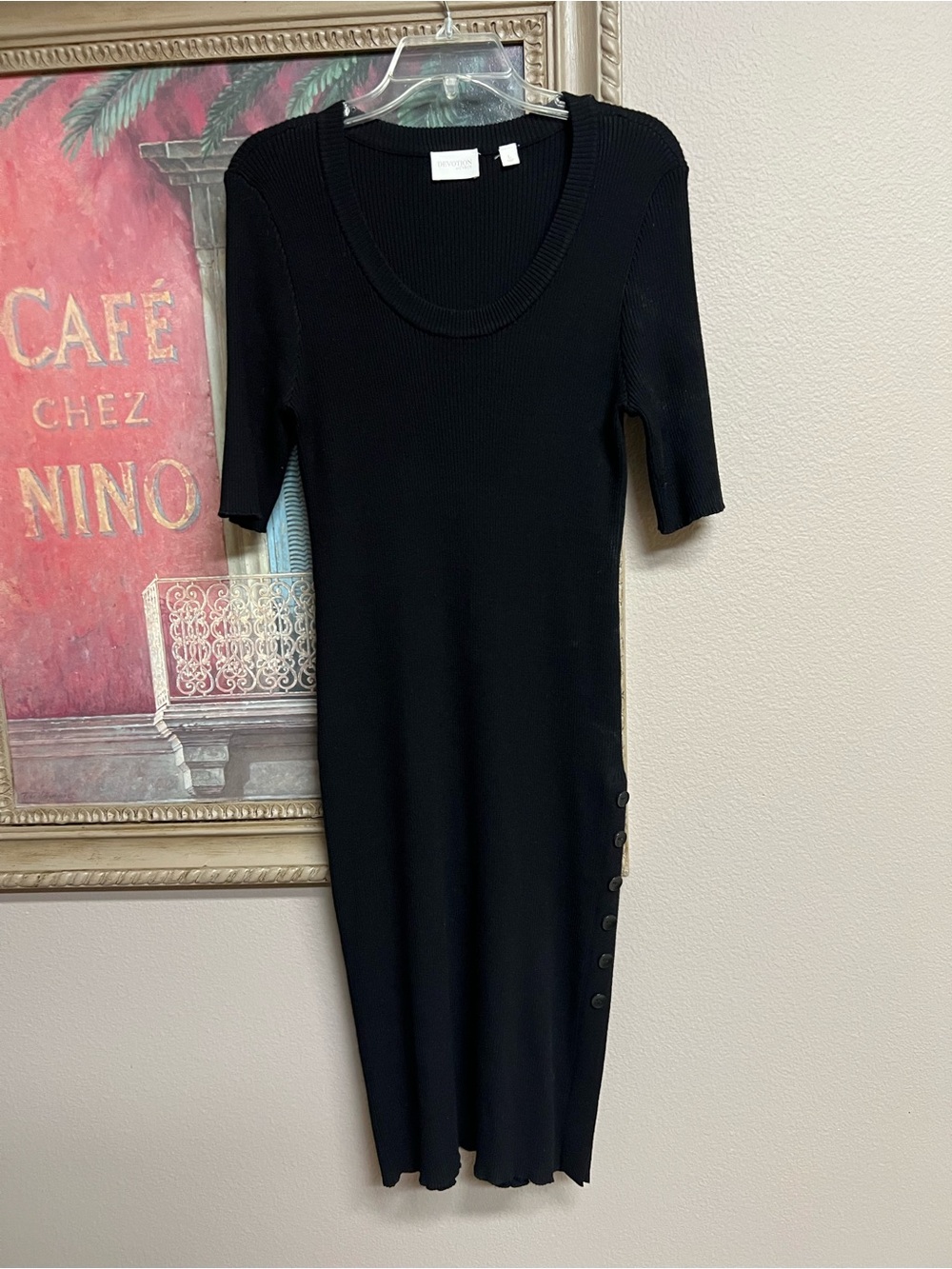 Devotion by Cyrus Black Rib-Knit Scoop Midi Dress with Lower Side Buttons